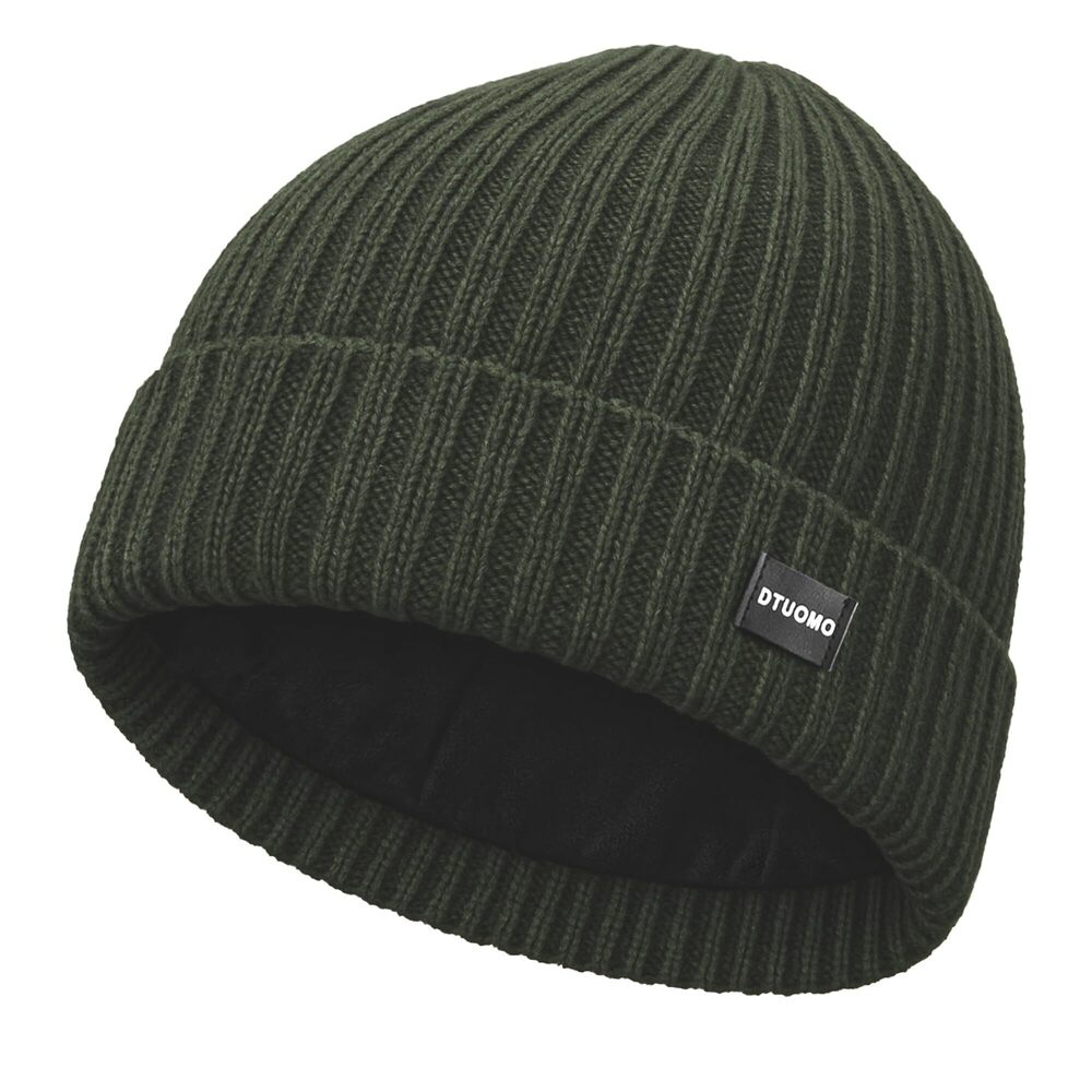 5773 Merino Wool Cuff Beanie Winter Warm Thermal Hats & Fleece Lined Beanie